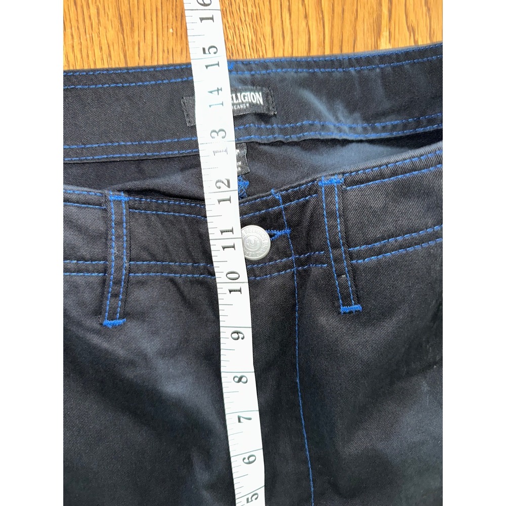 True Religion Mens Black Cargo Pants Blue Contrast Stitch Straight Leg Size 34 - Picture 6 of 11